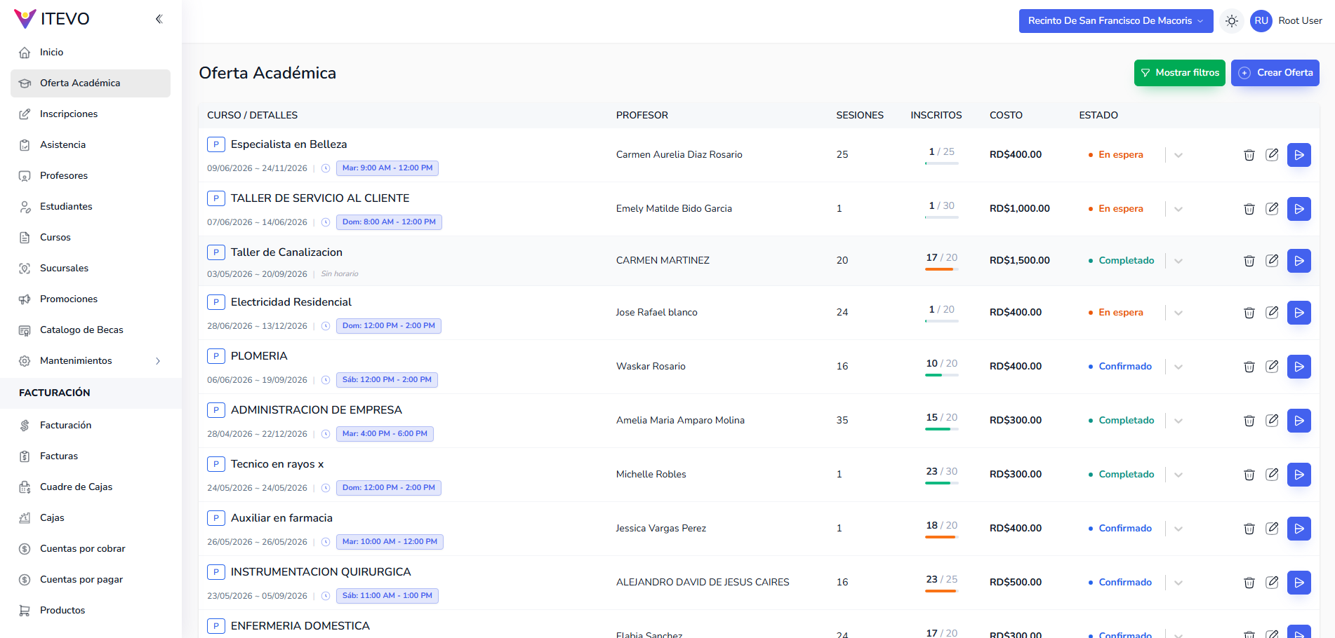 Sistema de gestión académica y financiera screenshot 2